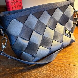 Maggie Bags Seatbelt Black & Silver Woven Handbag 13x7